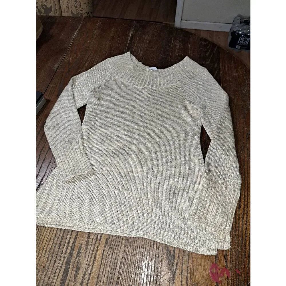 New Size 4 Chicos 0 Gold Mary Lynn Tunic Knit Sweater Holiday Christmas New Year
